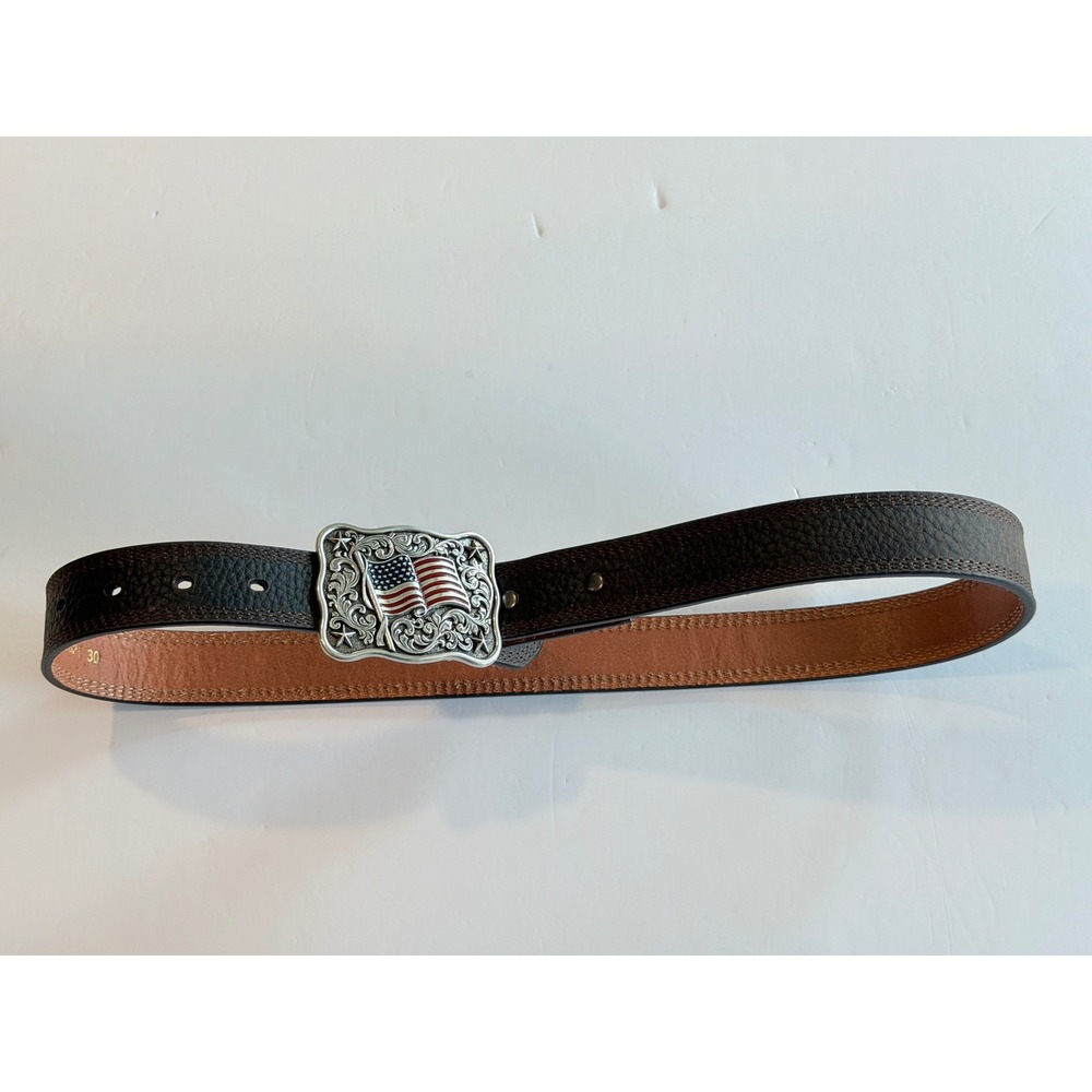 Ariat Mens Brown Leather Western Belt American Flag Buckle A1305802 Size 30